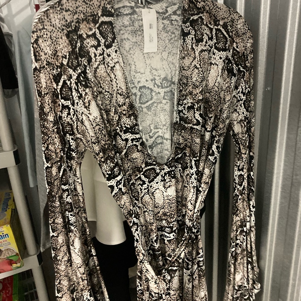 Snakeskin Print belted tunic dress